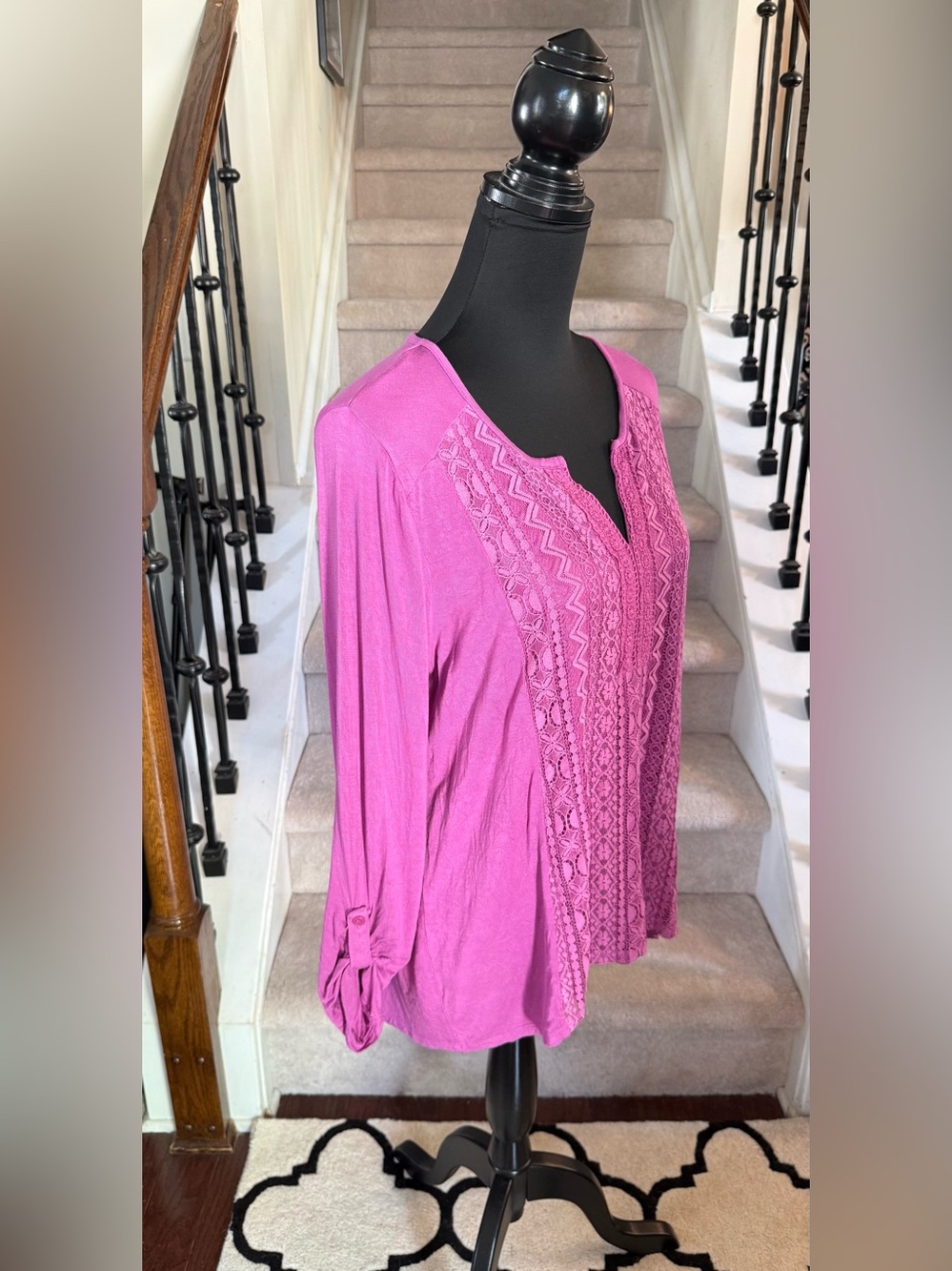 RXB Fuchsia Lace-Panel Split-Neck Tunic - Picture 2 of 4